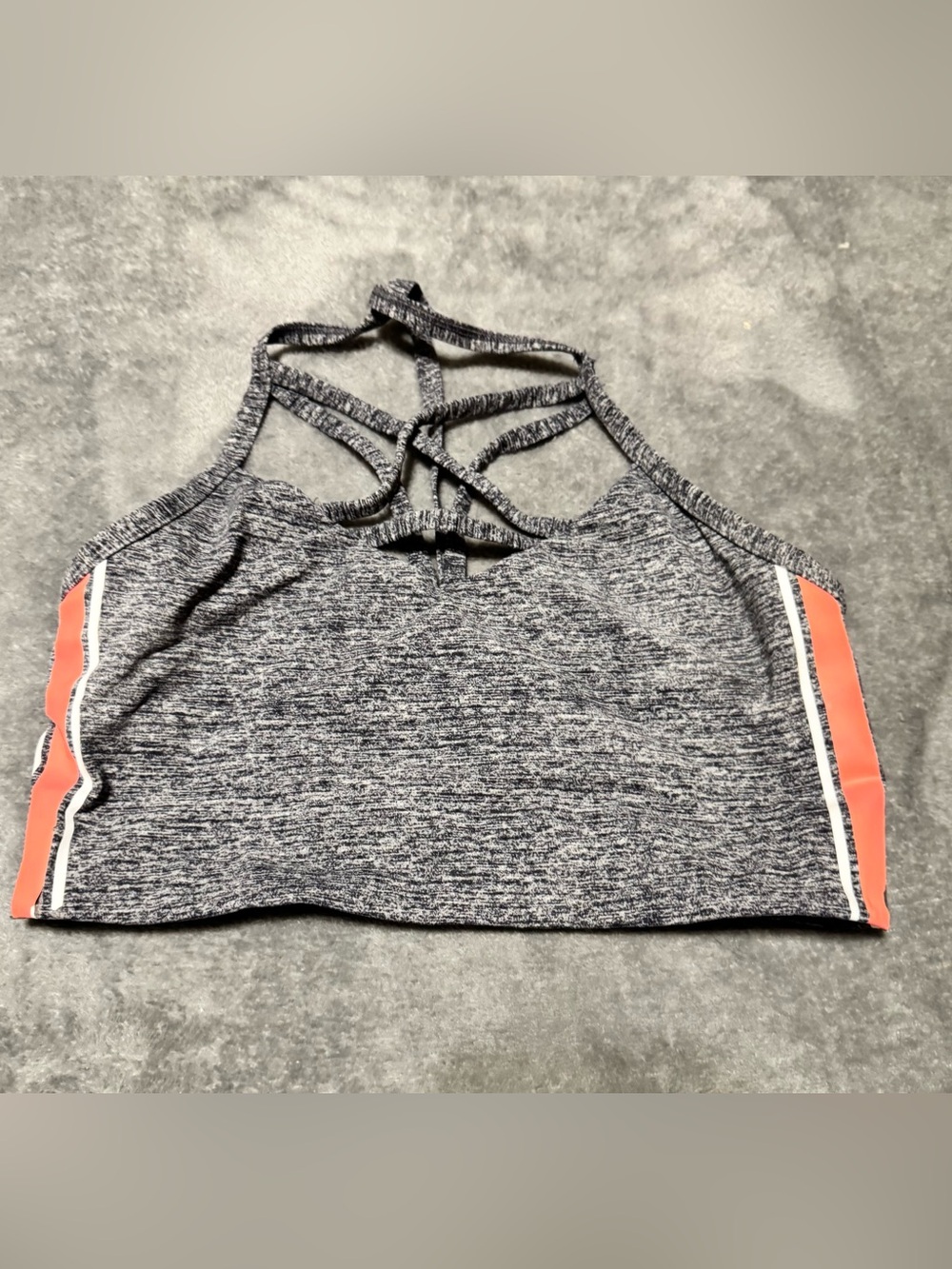 PINK Victoria's Secret Heather Gray Strappy Sports Bralette with Coral Panels